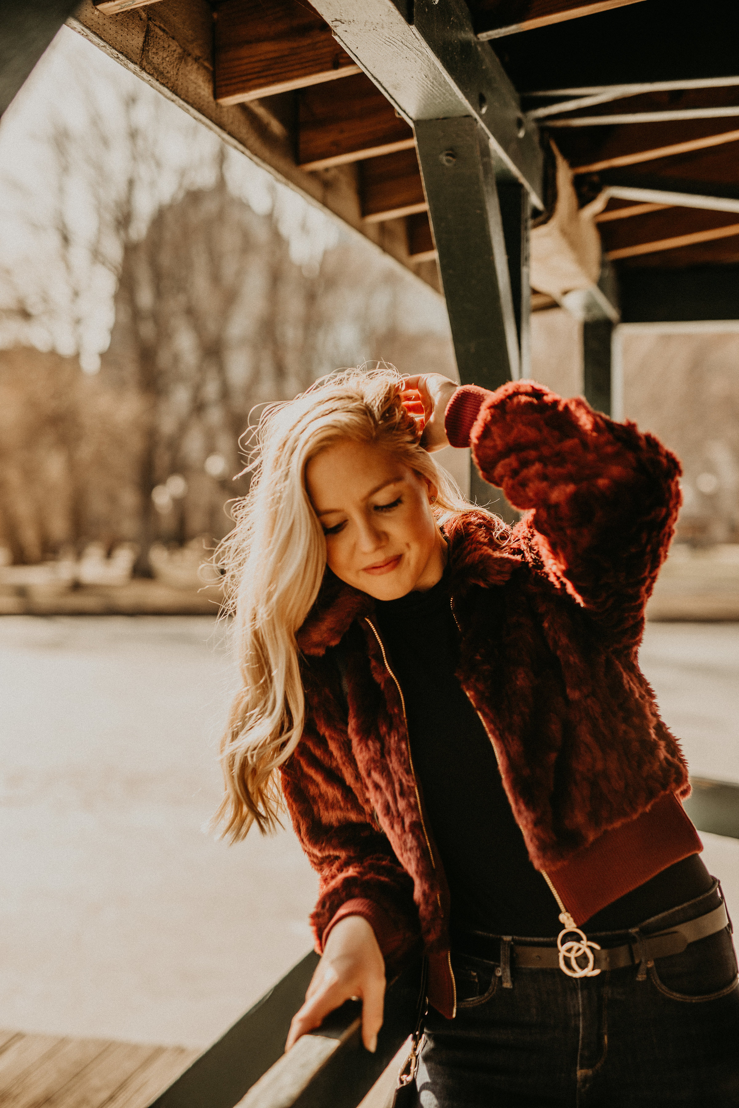 faux fur jacket for a winter outfit in Boston